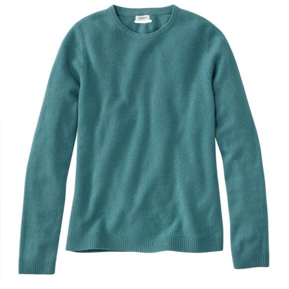Women’s Size M L.L.Bean Blue Teal Crew Scoop Neck Sweater 100% Cashmere Soft - Picture 1 of 7